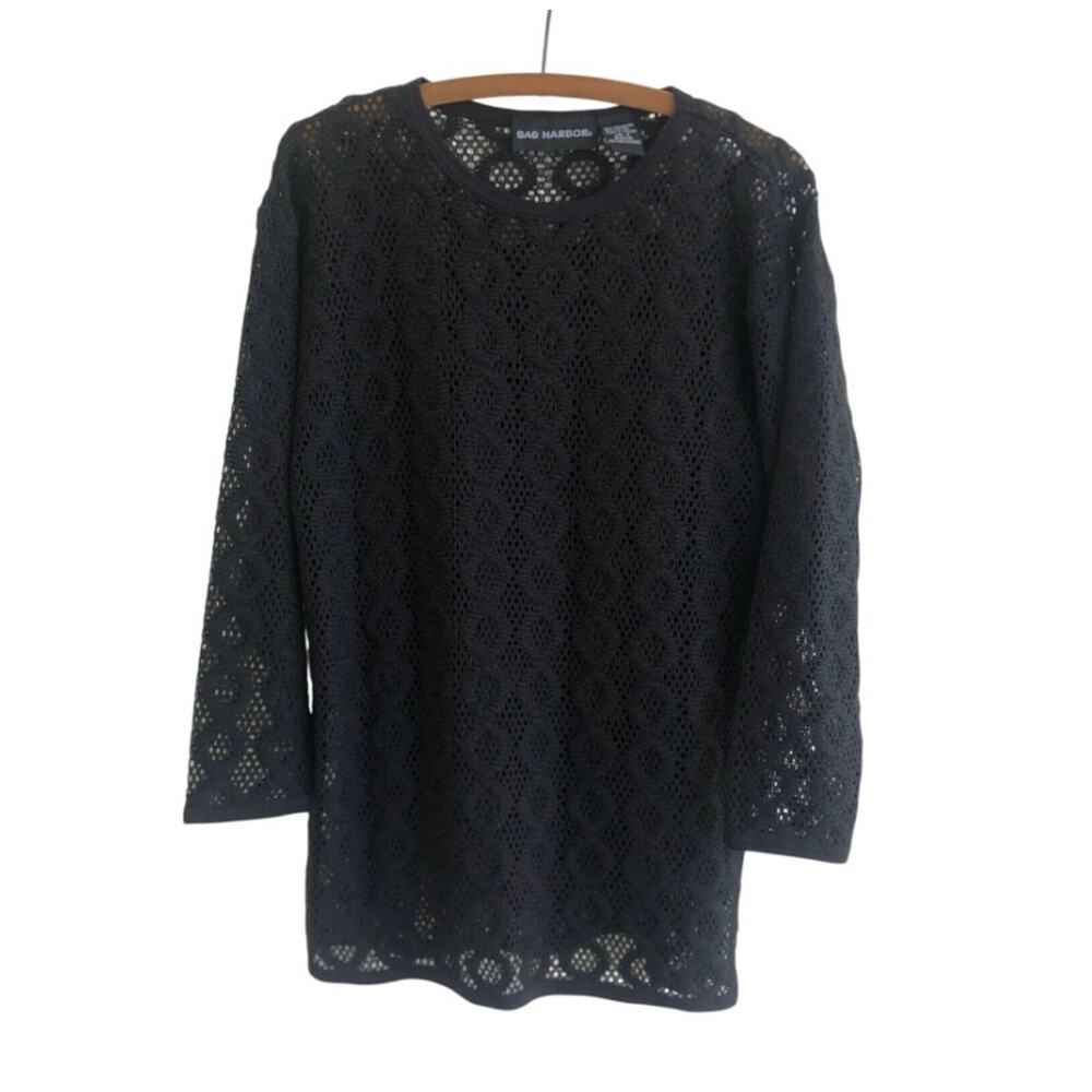 Sag Harbor Crochet Black Tunic Womens Small